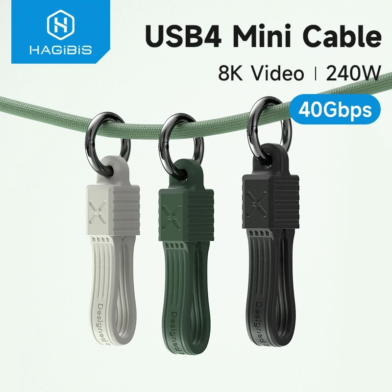 Hagibis USB 4 สายพวงกุญแจแบบพกพาสั้น USB C ถึง Type C สาย 240W 40Gbps สําหรับ Thunderbolt 3/4 iPhone 16 Pro SSD Power Bank