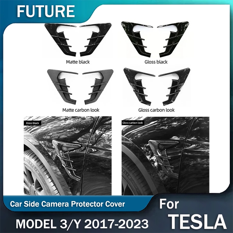 สำหรับ Tesla Model 3 Model Y ฝาครอบกล้องด้านข้างรถ สปอยเลอร์ อุปกรณ์ตกแต่ง ตัวป้องกัน กันฝุ่น คาร์บอนไฟเบอร์ ABS อุปกรณ์เสริมรถยนต์