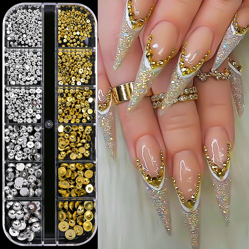Ur SUGAR Moon Star Nails Gold Metallic Nail Sequins Charms 3D Nail Art Tips ตกแต่ง