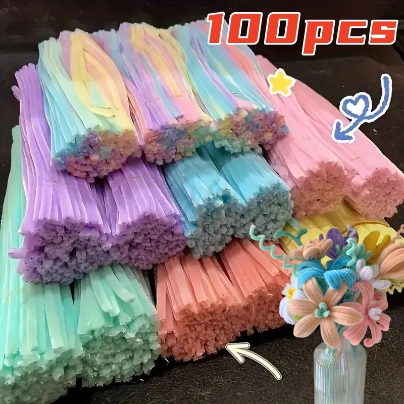 100pcs สี Chenille ลวด Fluffy Sticks DIY Craft Fuzzy Stems Twist Wire สําหรับเด็ก 6 มม.
