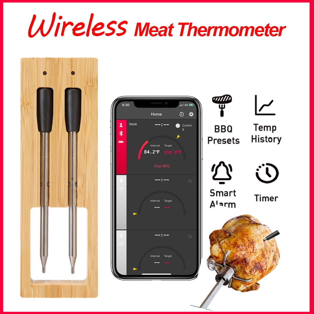 Meat Thermometer ใหม่ล่าสุดไร้สายเนื้อเครื่องวัดอุณหภูมิครัวทําอาหารเครื่องมือเตาอบย่างบาร์บีคิวสเต็กบลูทูธเครื่องวัดอุณหภูมิอุปกรณ์บาร์บีคิว