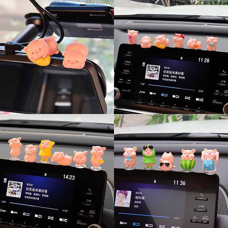 6ชิ้น/เซ็ตน่ารักมินิรถแดชบอร์ดเครื่องประดับอัตโนมัติกระจกมองหลังแดชบอร์ดตกแต่งตุ๊กตารถอุปกรณ์ตกแต่งภายในของเล่นของขวัญสาว