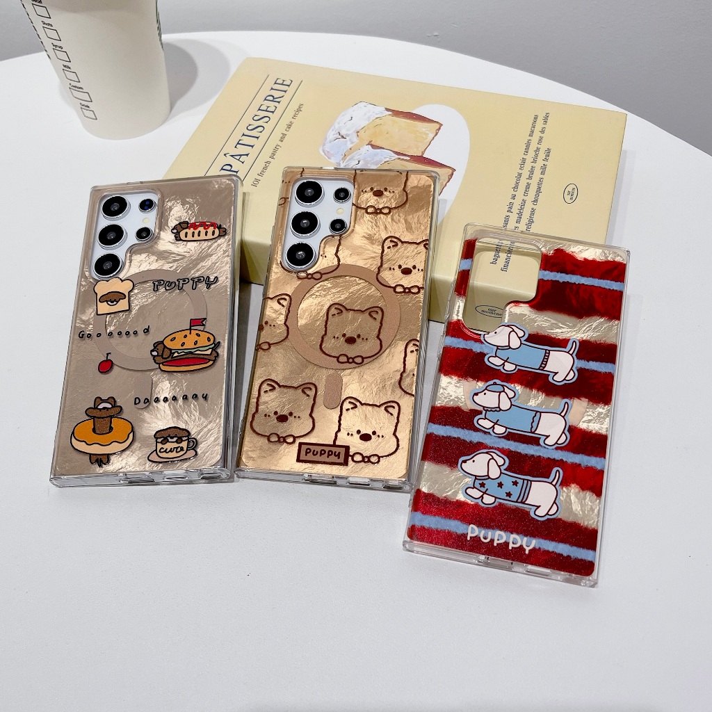 การ์ตูนน่ารัก เบอร์เกอร์ลูกหมา เคส Samsung Galaxy S24 FE S24 Ultra S24 Plus S24 S23FE S23 Ultra S23 Plus S23 S22Ultra S22Plus S22 Case เคสโทรศัพท์ใหม่ IMD ป้องกันการตก เคสมือถือซัมซุง