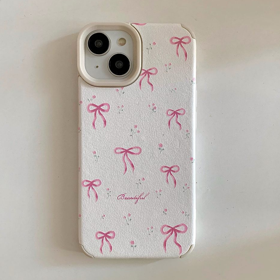 Insสีชมพูน่ารักโบว์หนังเคสโทรศัพท์สําหรับiphone 16 15 14 13 12 11 Pro Maxกันชนซิลิโคนกันกระแทกกลับปกอ่อนFundas