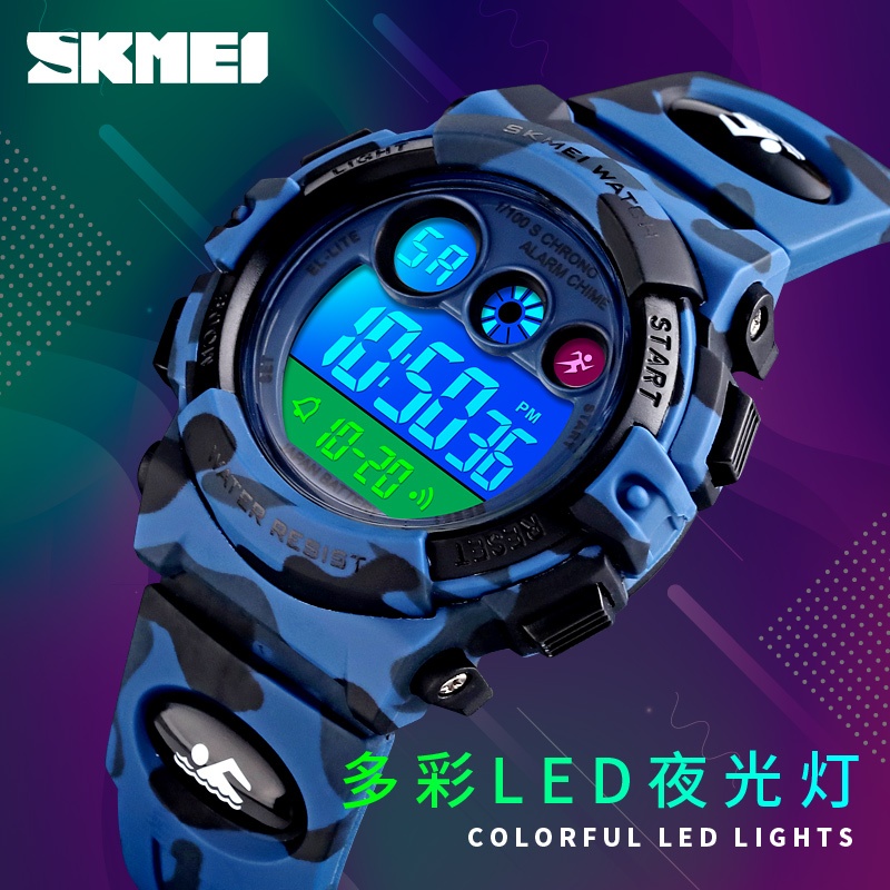 SKMEI สมี 1547 เด็กอิเล็กทรอนิกส์กันกระแทกกันน้ําทหารกีฬาเด็กนาฬิกาจอแสดงผล นํา