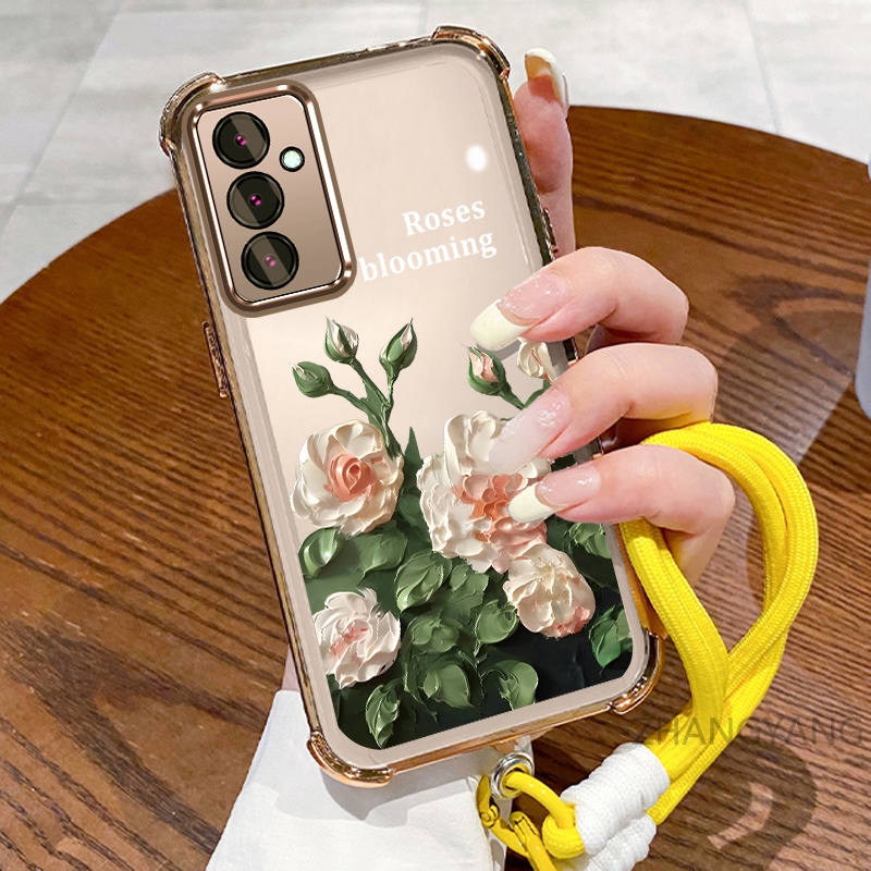 สําหรับ Samsung A15 5G A25 5G สี่มุม anti drop electroplated เคสโทรศัพท์ที่สวยงามและการออกแบบดอกไม้สีขาว TPU soft case