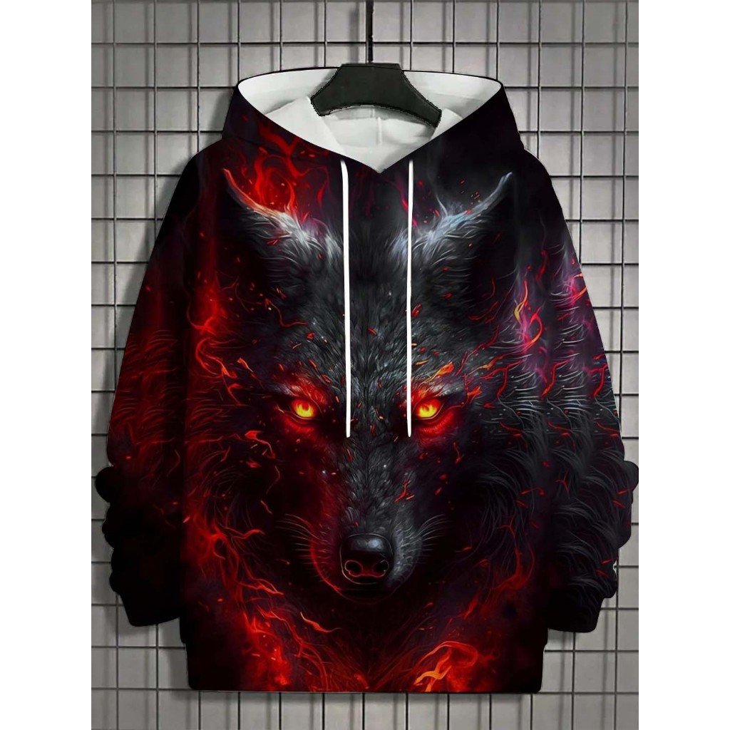 ขายร้อนผู้ชายhoodieเสื้อกันหนาว3dพิมพ์สัตว์ดุร้ายหมาป่ากราฟิกฤดูใบไม้ร่วงสบายๆแฟชั่นstreetwearสไตล์เสื้อผ้าผู้ชาย