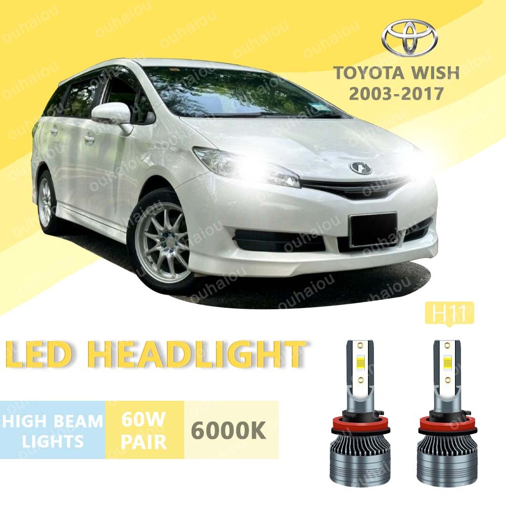 หลอดไฟหน้า LED สว่างมาก สีขาว สําหรับ TOYOTA wish 2003-2017 H11 2 ชิ้น