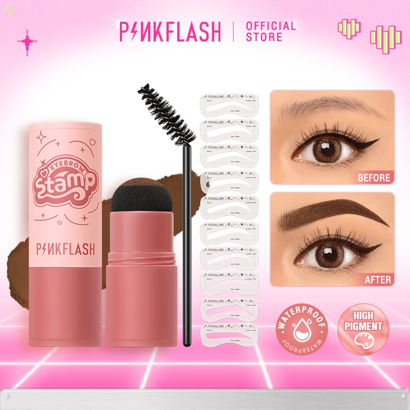PINKFLASH Pinkstamp ที่เขียนคิ้วแบบฝุ่น กันน้ํา ใช้ซ้ําได้ 10 ชิ้น ใช้ง่าย 1 ขั้น