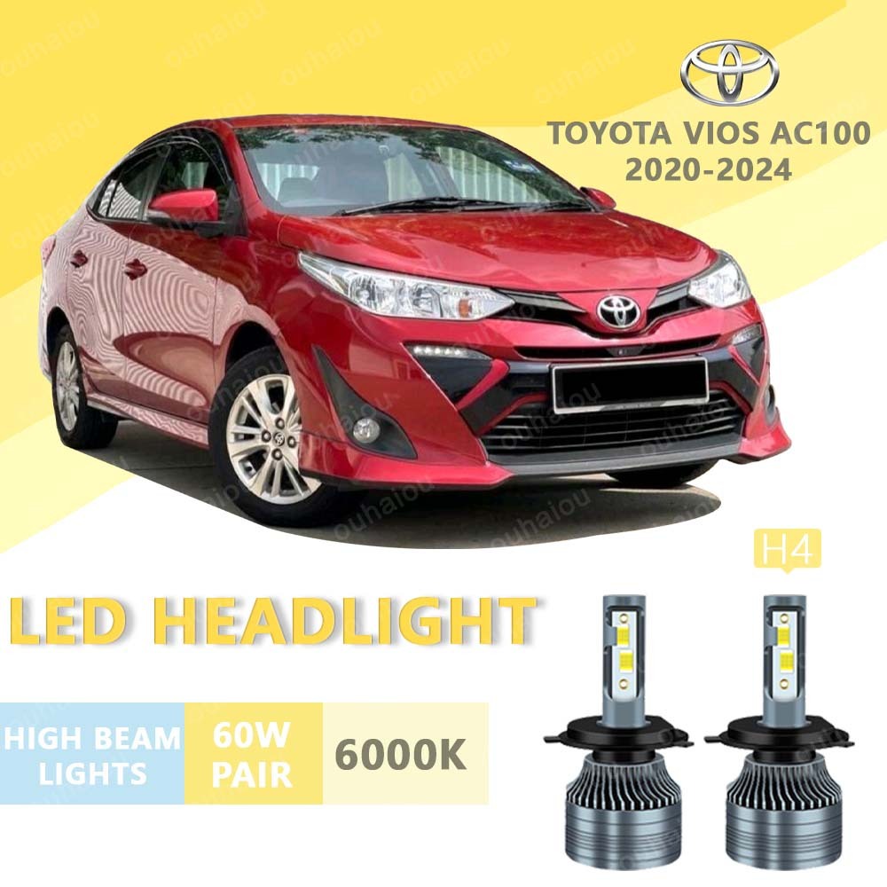 หลอดไฟหน้า LED สว่างมาก สีขาว สําหรับ TOYOTA VIOS AC100-2020-2024 H4 2 ชิ้น