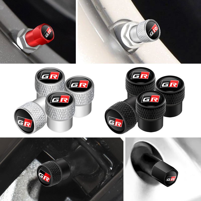 4 ชิ้น/เซ็ต GR โลโก้ยางรถวาล์วหมวกโลหะ Stem ฝาครอบอัตโนมัติ Tyre อุปกรณ์ตกแต่งสําหรับ Toyota GR กีฬา Gazoo Racing Yaris 86 Corolla Hilux
