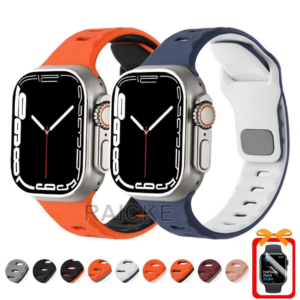 สายซิลิโคนสำหรับ iwatch Series 10/9/8/7/6/5/4/3/SE/Ultra 2 49mm 46mm 45mm 44mm 42mm 41mm 40mm 38mm
