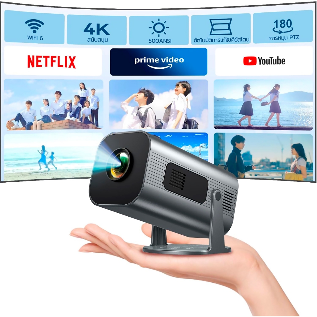 mini projector 4K โปรเจคเตอร์มินิต่อกับมือถือ WiFi และ Bluetooth โปรเจ็กเตอร์พกพาแบบขาตั้งปรับได้ 18