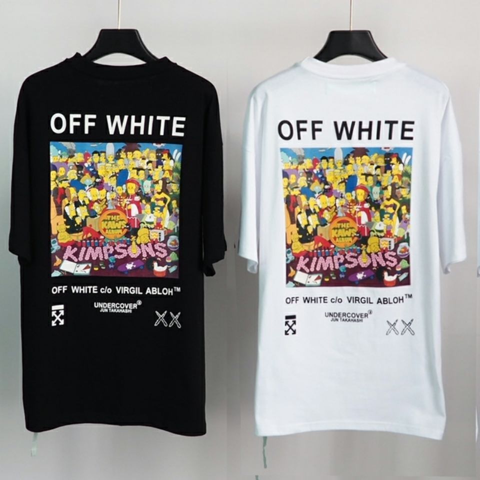 เสื้อยืดแขนสั้นพิมพ์ลาย Off White Sesame Street KAWS สําหรับผู้ชายและผู้หญิง