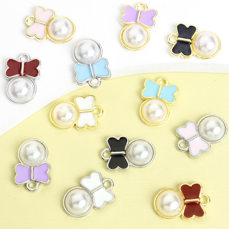 10ชิ้นสไตล์เจ้าหญิงผูกโบว์ที่มีสีสันที่มีมุกฝังเคลือบหยดน้ํามันเสน่ห์,ขนาดกะทัดรัดกุทัณฑ์จี้พอดี ทําเอง น่ารักสาวสร้อยคอ,สร้อยข้อมือ,ต่างหู,เสื้อผ้าและต