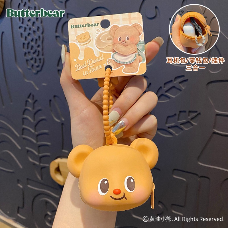 Authentic Butter Bear Wallet key chain Pendant Cartoon Cute Storage Bag Headphone Bag key chain Gift key ring สต็อกพร้อม