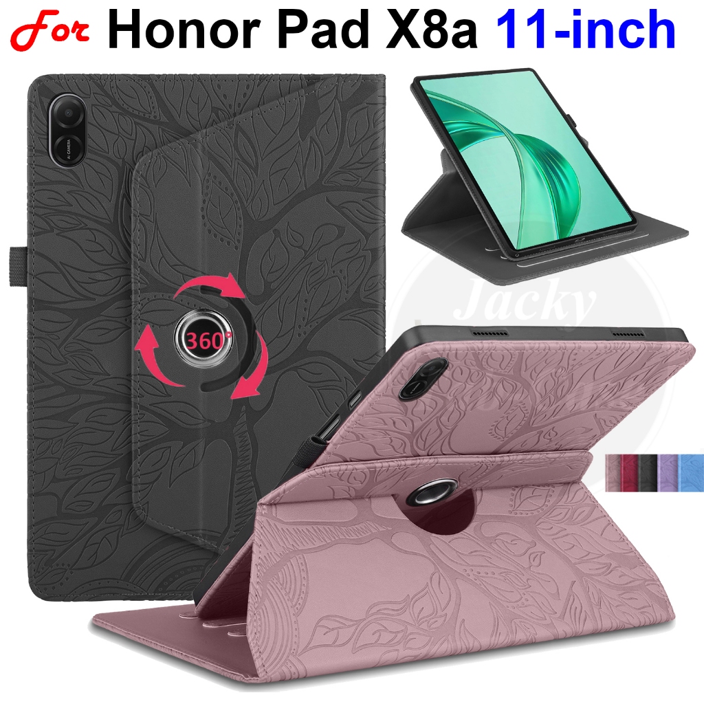 เหมาะสําหรับ Honor Pad X8a แท็บเล็ต 11.0 "ป้องกันกรณี 11 นิ้ว NDL-W09 แฟชั่น 360° เคสขาตั้งหมุนได้ 3D ฝาครอบหนัง PU สไตล์ต้นไม้
