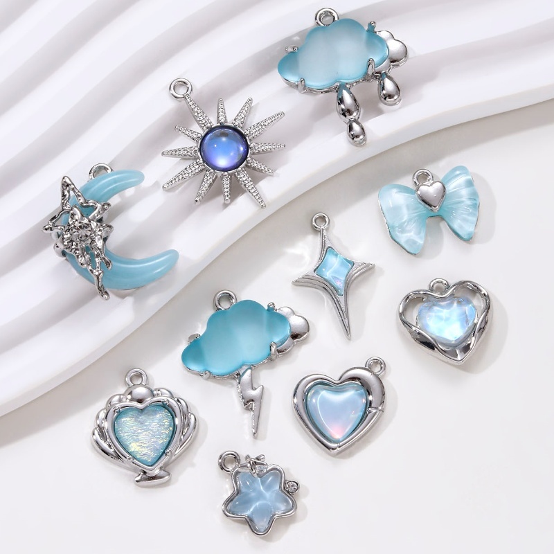 5 ชิ้น Y2K Blue Heart Moon Star Cloud Enamel Charms สวยฤดูร้อน Sun จี้สําหรับทําผลการค้นหาเครื่องประดับ
