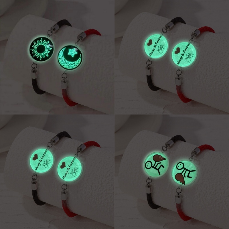 2 ชิ้น/เซ็ตสแตนเลสคู่สร้อยข้อมือผู้หญิงคนรัก Luminous Sun Moon เชือก Charm มิตรภาพแฟน Party เครื่องประดับของขวัญ