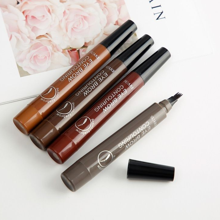 ดินสอเขียนคิ้ว เนื้อลิขวิด สีดํา สีน้ำตาล กันน้ำ ติดทนนาน หัวแปรง 4 แฉก เนื้อดี เขียนง่าย