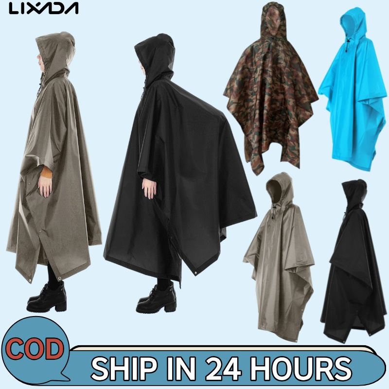 [LIXADA Mall] 3-in-1 Rain Poncho น้ําหนักเบา Hooded Rain Coat เสื่อปิกนิกผ้าห่ม Sun Shelter สําหรับการตั้งแคมป์กลางแจ้งเดินป่ารอบปีนเขา
