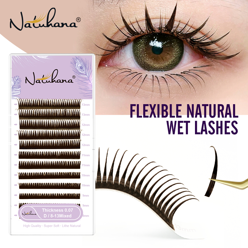 Natuhana Eyelash Extension สีน้ําตาล Wispy Wet False Lashes Fluffy Premium Soft Lash Extensions เครื่องมือแต่งหน้า