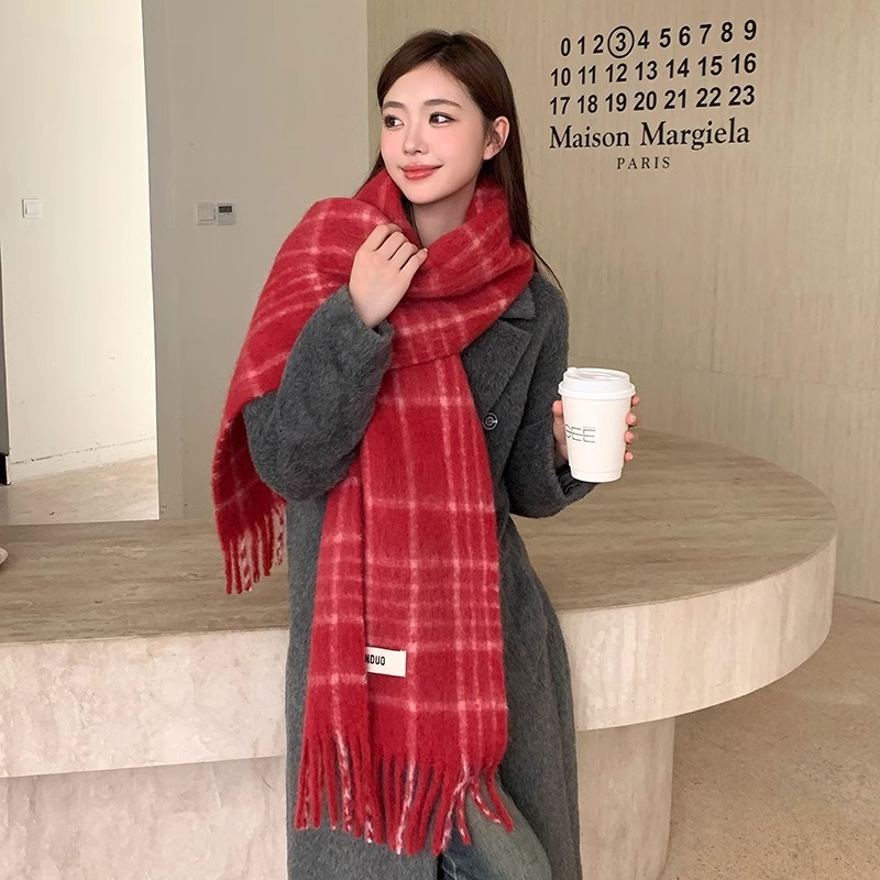 6 สี ~ 2024 สไตล์ใหม่ Niche Wool Blend นุ่มฤดูใบไม้ร่วงฤดูหนาว Warm ผ้าพันคอหญิงลายสก๊อตผ้าคลุมไหล่ All-Match ผ้าพันคอ
