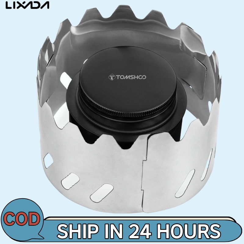 LIXADA [ลิดา ห้างสรรพสินค้า] เตาแอลกอฮอล์อลูมิเนียมอัลลอยด์ขนาดเล็กแบบพกพาพร้อมฝาปิดและกระจกสแตนเลสบังลมสําหรับตั้งแคมป์กลางแจ้งเดินป่าแบกเป้ทําอาหาร