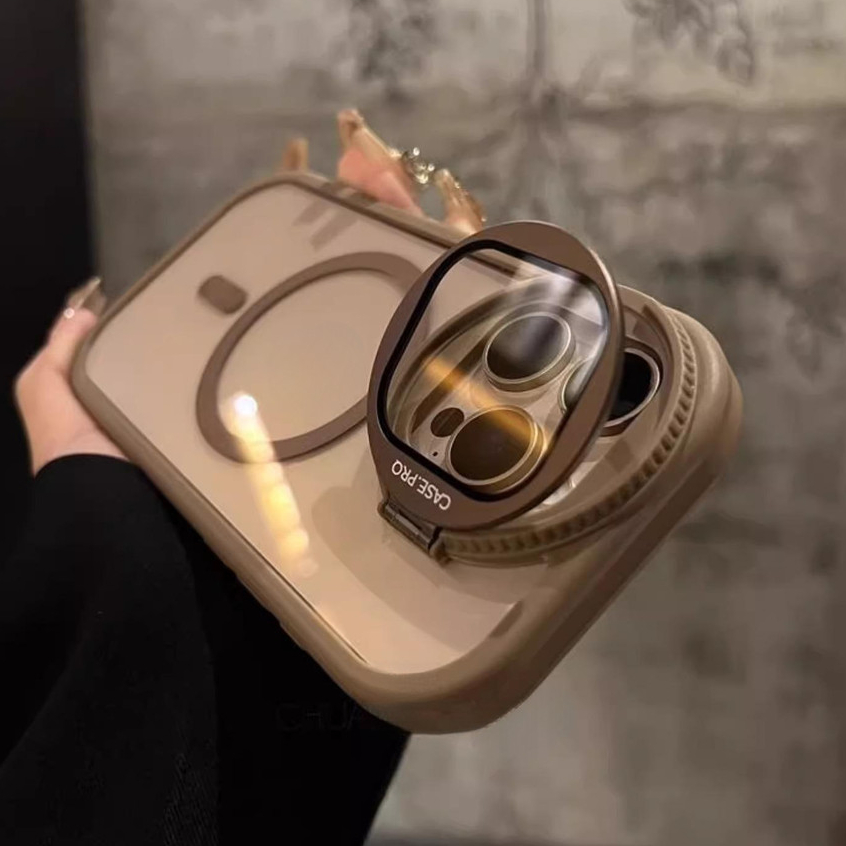 หรูหรากระจกกล้องผู้ถือกระจกกรณี 16 Pro Max Desert สีสําหรับ iPhone 15 14 13 12 11 Pro Max 14plus 15plus 16plus 13Promax แม่เหล็กใสฮาร์ดปกหลัง