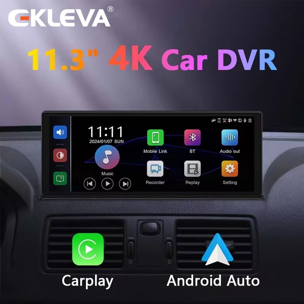 Ekleva 11.3 "Wireless Carplay รถ DVR 4K Dash Cam Android auto Ai หน้าจอ Dual Len 1080P กล้องมองหลังบ