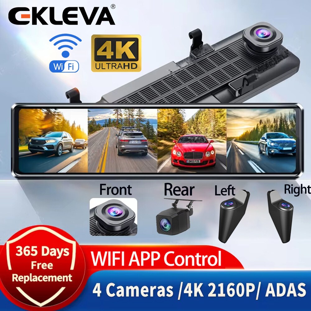 Ekleva 4K +1K +1K + 1K Dash Cam F40 บันทึก 4 ช่อง ADAS BSD รถ DVR WIFI APP กระจกมองหลังกล้องวิดีโออั