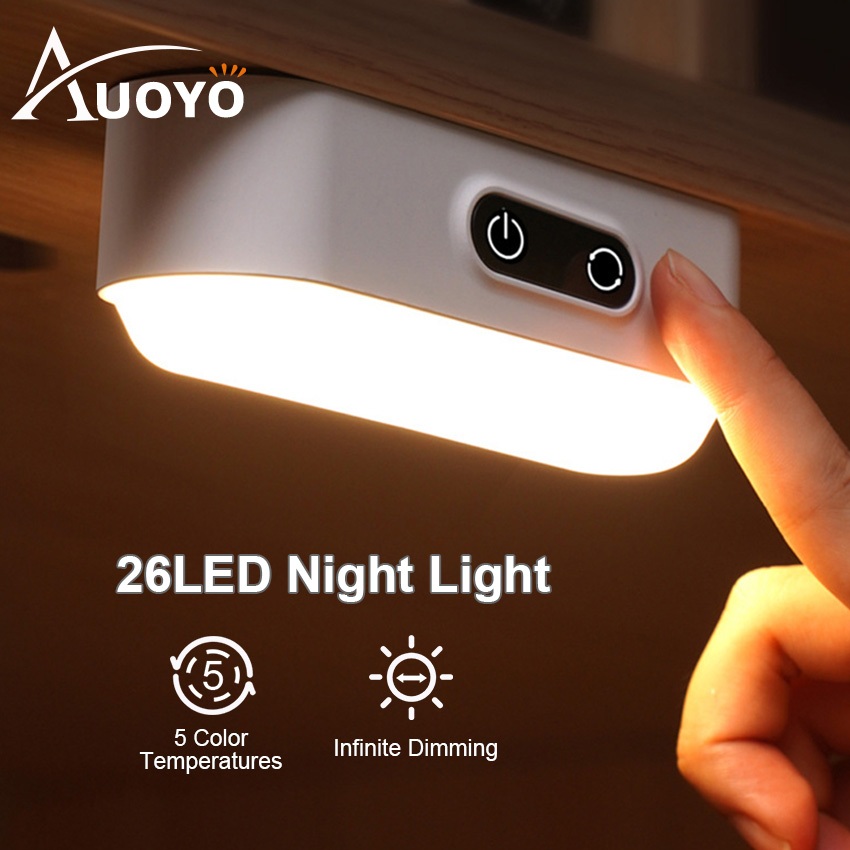 Auoyo 26LED Night Light Motion Sensor โคมไฟบ้าน USB ชาร์จแม่เหล็ก LED Light Touch Dimming โคมไฟตั้งโต๊ะศึกษาป้องกันดวงตาโต๊ะอ่านหนังสือสําหรับห้องพักข้างเตียง Cabin