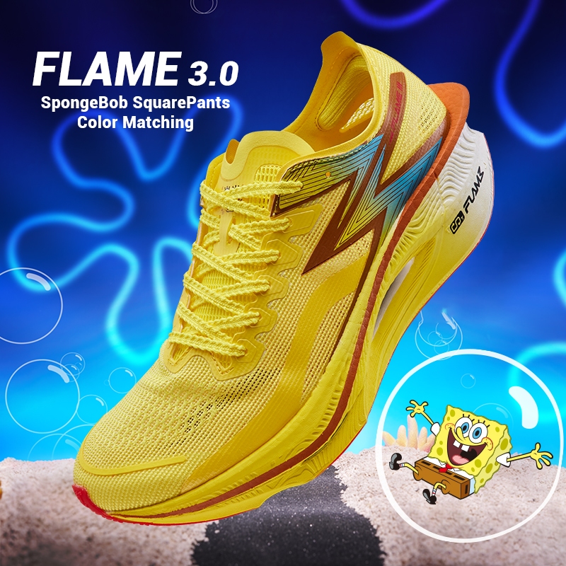 361 Flame 3.0 SpongeBob องศาเปลวไฟ Degrees  SquarePants Series รองเท้าวิ่งผู้ชายมาราธอนแผ่นคาร์บอน R