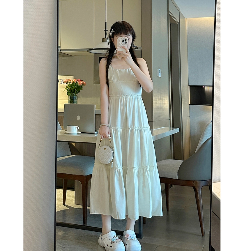 Luna Shop ชุดเดรสทรงสลิปสไตล์ฝรั่งเศสสีเบจผู้หญิง High-End Seaside Holiday สไตล์กระโปรงยาว - รูปที่ 6