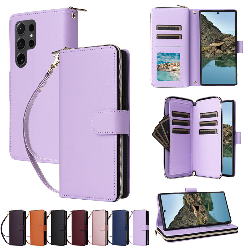 SAMSUNG หรูหราสําหรับSamsung Galaxy A37 A56 A36 A13 S25 Ultra S24 FE S25 Plus S23 FE S24 Plus S23 + S22 + S24 Ultra S23 Ultra S22 Ultraซิปกระเป๋าสตางค์นุ่มPUหนังกรณี