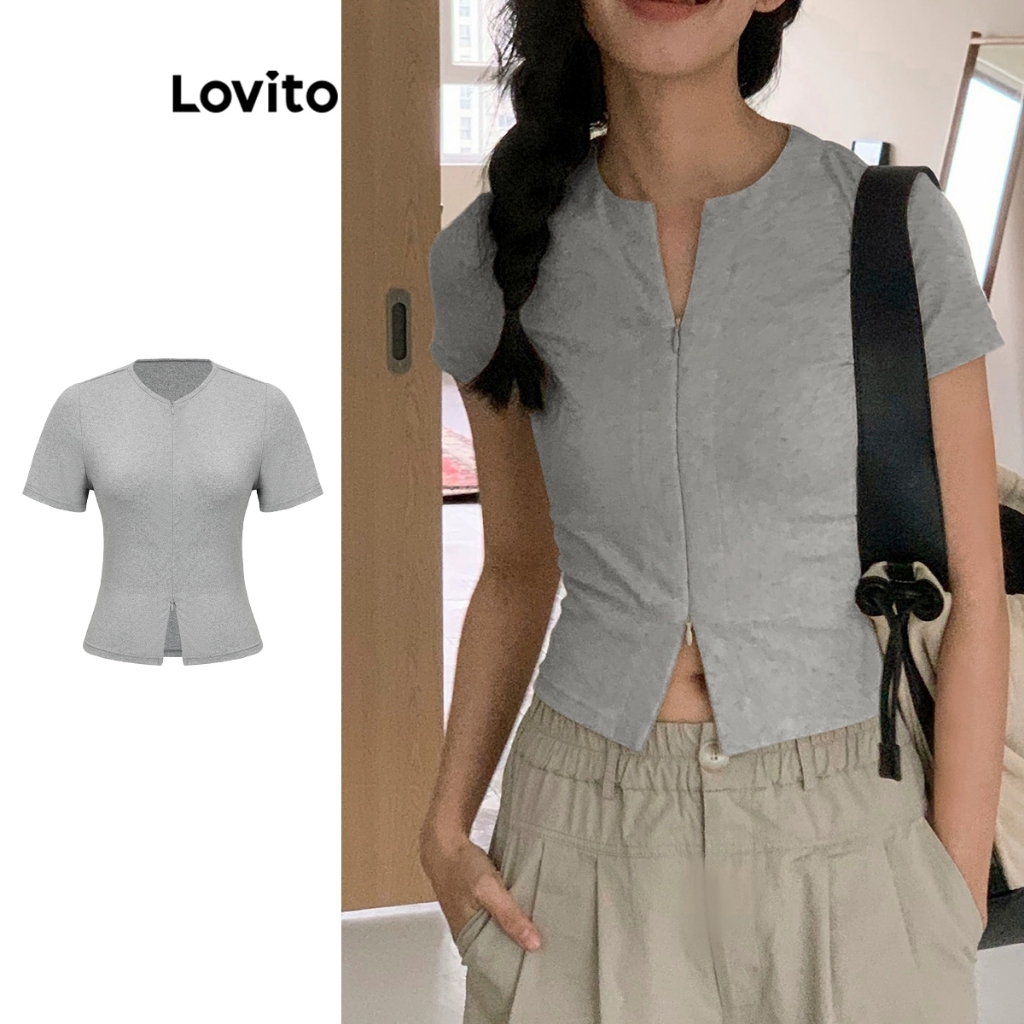 Lovito เสื้อกล้ามซิปลายดอกไม้ ลายเดซี่แบบสบาย ๆ สำหรับผู้หญิง L105MD447