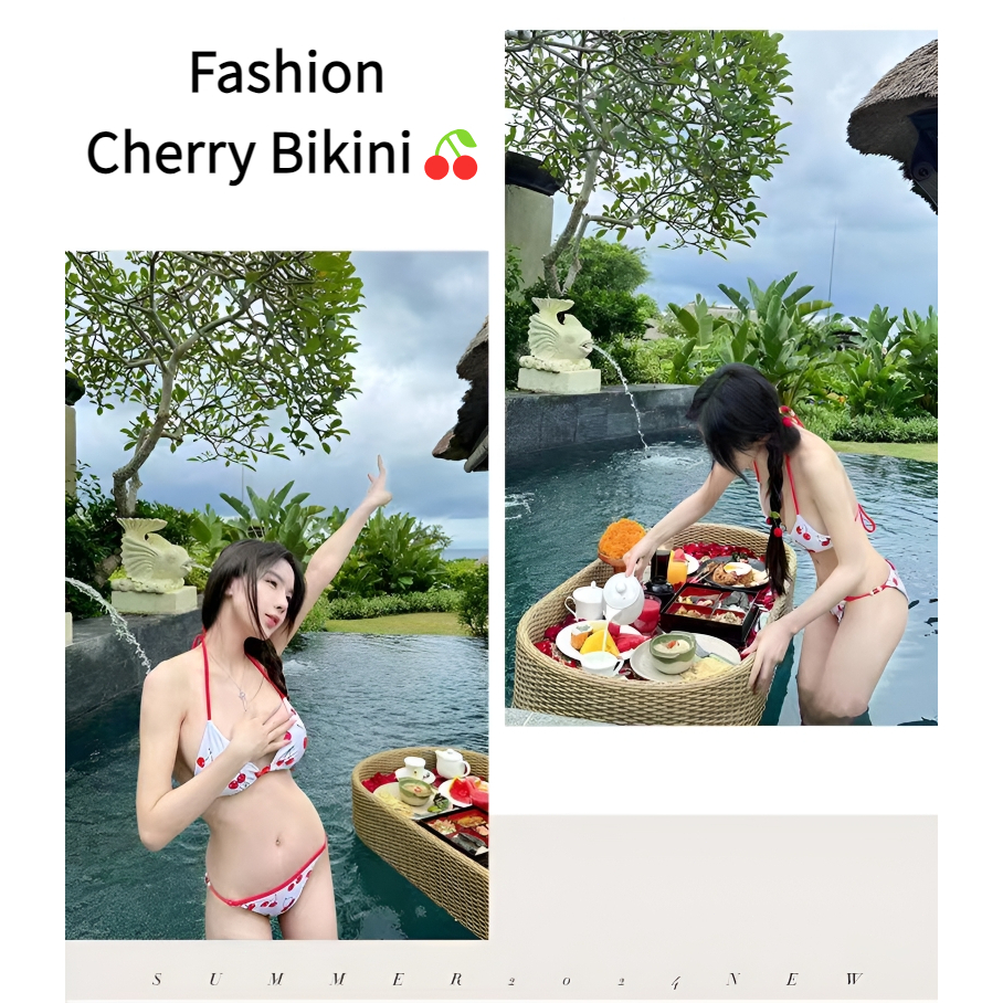 🔥Nico Bra🔥ชุดว่ายน้ำบิกินี่ เซ็ต2ชิ้น cherry bikini ชายหาด สไตล์เซ็กซี่ รุ่นใหม่