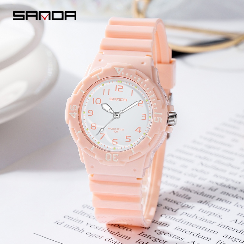 Sanda 6011-3/in stock นาฬิกาผู้หญิงหรูหรากันน้ําสําหรับสาวกันน้ํา