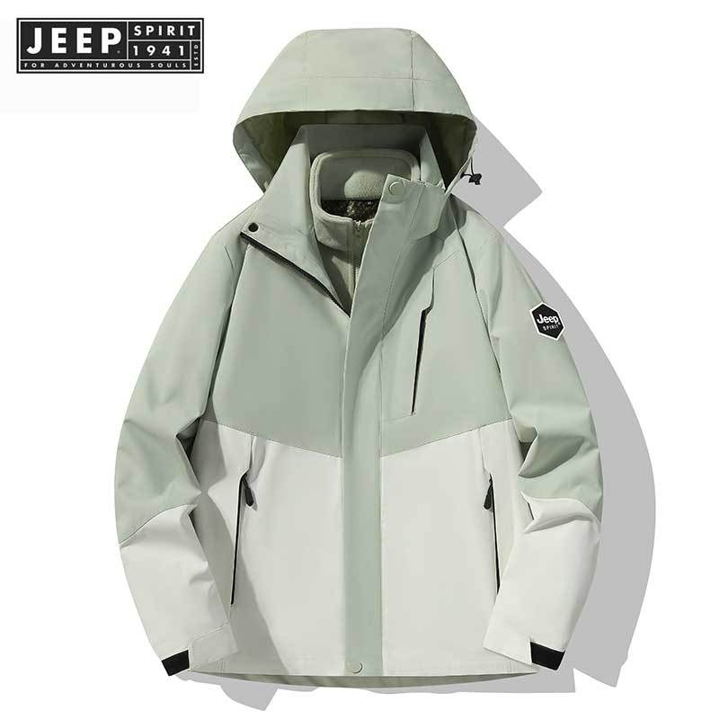 Jeep SPIRIT 1941 ESTD ใหม่ Outdoor Stormtrooper 3-in-1 ขนแกะกันลมและอบอุ่นคู่ฤดูใบไม้ร่วง/ฤดูหนาวคอลเลกชัน