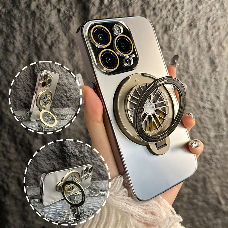 เคสโทรศัพท์สําหรับ iPhone 16 15 14 13 12Pro Max 11 เลนส์ป้องกัน Frosted RotatableMagnetic Stand Gyro Cover