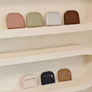 พร้อมส่ง กระเป๋าสตางค์หนังลาย ใบสั้น 5 สี กระเป๋าสตางค์ ครึ่งวงกลม ขนาดเล็ก สีพื้น สําหรับผู้หญิง