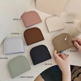 พร้อมส่ง กระเป๋าสตางค์หนังลาย ใบสั้น 5 สี กระเป๋าสตางค์ ครึ่งวงกลม ขนาดเล็ก สีพื้น สําหรับผู้หญิง