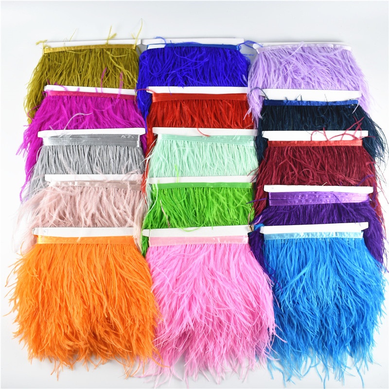 10เมตร10-15เซนติเมตรขนนกกระจอกเทศตัดสําหรับกระโปรง/ชุดสีขาวสีดําขนนกกระจอกเทศริบบิ้นขนนกสําหรับงานฝีมือเสื้อผ้าพลัม