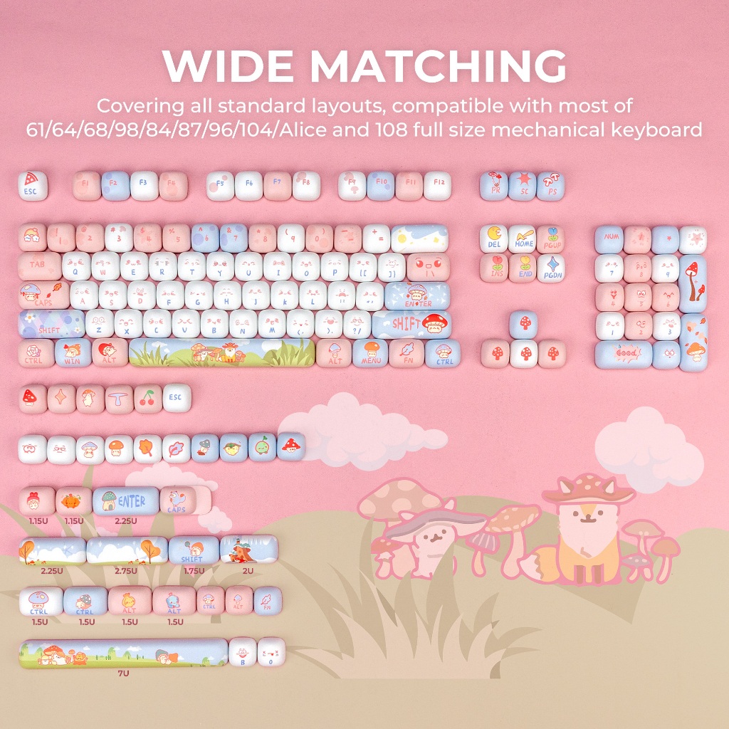 Xvx Mushroom MOG Profile Dye-Sub PBT Keycap Set 138 คีย์