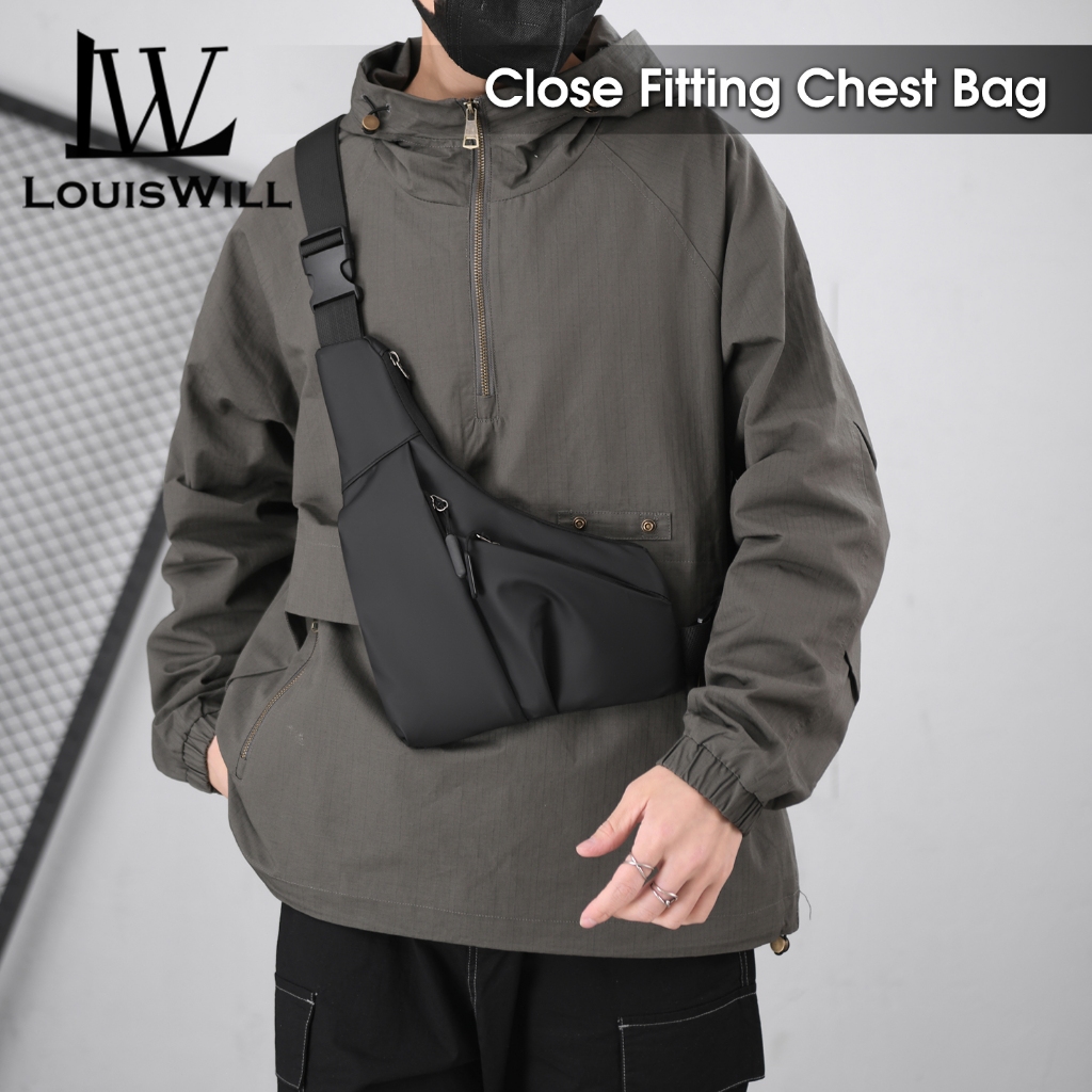 Louiswill ผู้ชายกระเป๋าหน้าอก Ultra Thin Close Membrane Casual สามเหลี่ยม Crossbody กระเป๋ากันน้ํา Anti-Thief น้ําหนักเบาขนาดใหญ่ความจุกระเป๋าสะพายสําหรับ Office School Travel Sport