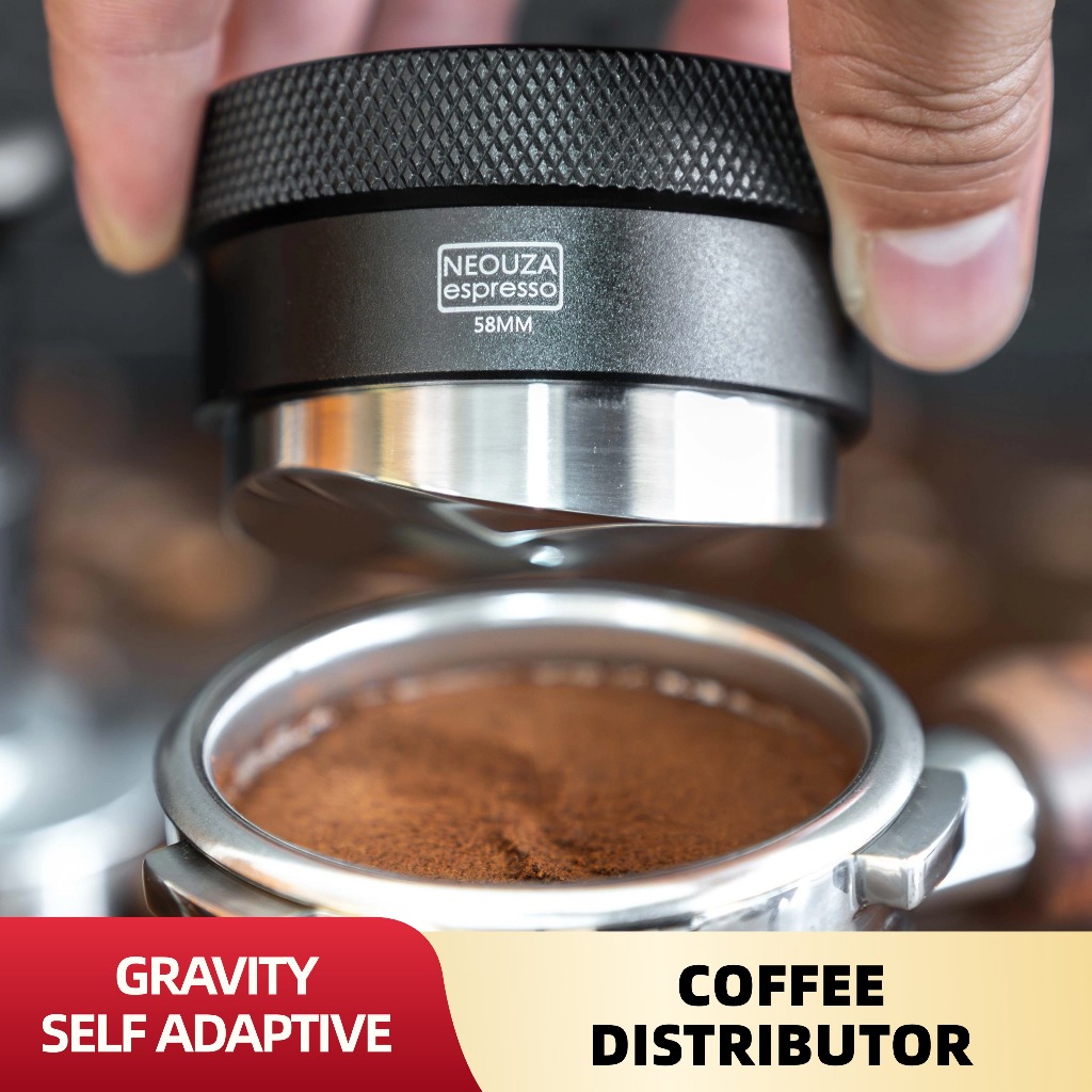 Neouza Coffee Gravity Adaptive จําหน่ายสําหรับ Espresso Portafilter, 51 มม.,53 มม.,58 มม., จําหน่ายปรับระดับอัตโนมัติ, ระดับพร้อมฐานรูปตัว S