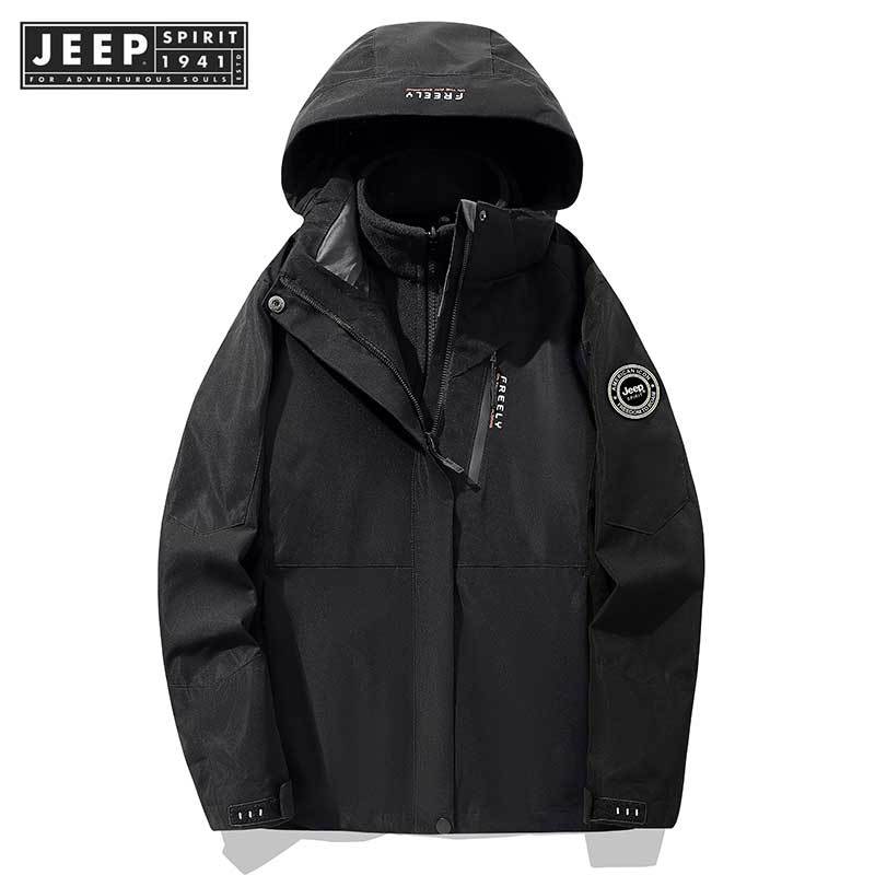 Jeep SPIRIT 1941 ESTD 2024 ฤดูใบไม้ร่วง/ฤดูหนาวใหม่เสื้อฮู้ดแฟชั่นและอเนกประสงค์ 3-in-1 Stormtrooper