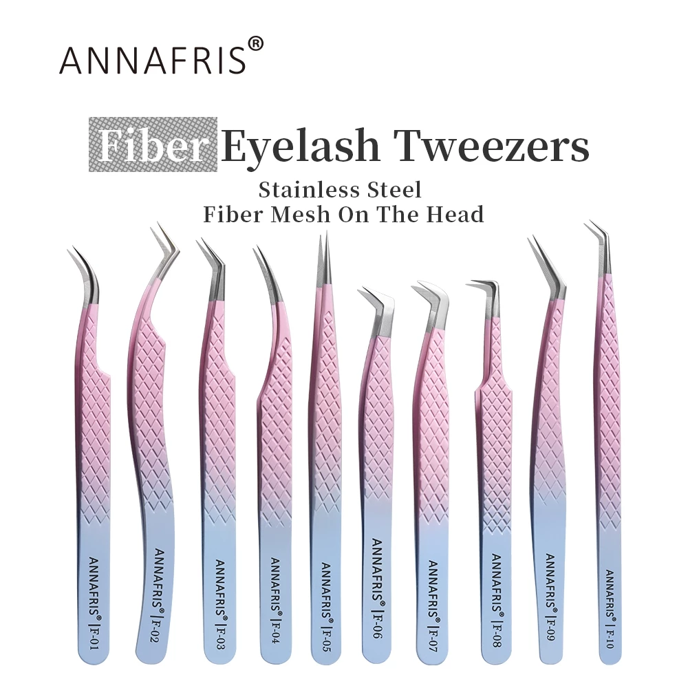 Annafris fiber Tip Lash แหนบสแตนเลส Eyelash Extension แหนบเส้นใยที่แม่นยํา Anti-slip Tweezer เครื่องมือแต่งหน้า