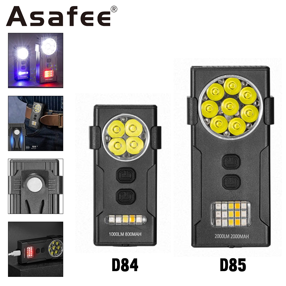 Asafee D84 / D85 edc ไฟฉายยุทธวิธี 1000LM-2000LM ไฟพวงกุญแจ Super Bright พร้อมคลิปด้านหลัง