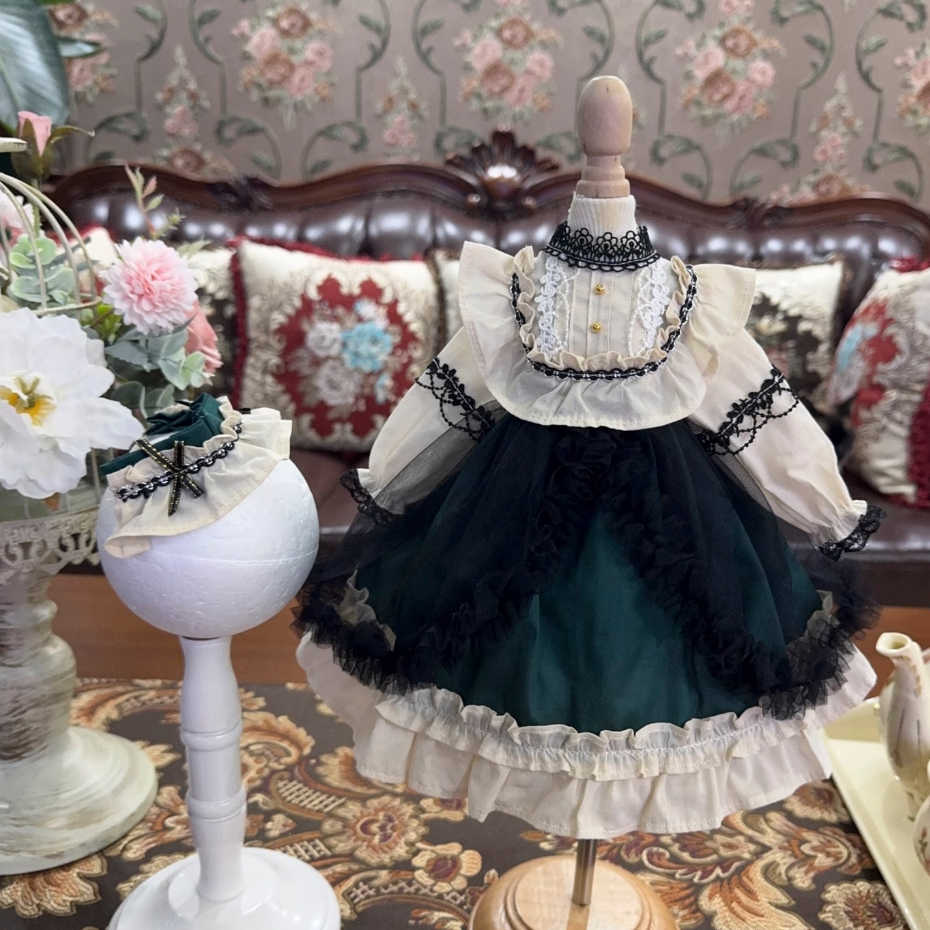 ตุ๊กตา Bjd เสื้อผ้า 1/6 1/4 1/3 blythe กระโปรง Dragon Dark Green Black Gauze Dress Big Baby Cotton D